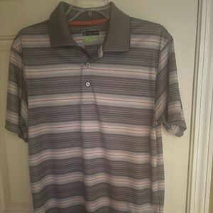 Men's PGA TOUR golf Gray Striped Shirt with collar size M